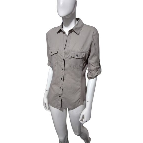 James Perse Womens 3 Large Roll Tab Contrast Panel Luxury Prep Old Money Shirt - Picture 4 of 13